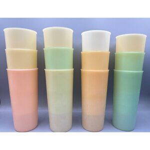 Vtg Set Of 12 Tupperware Tumblers Cups Pastel Colors